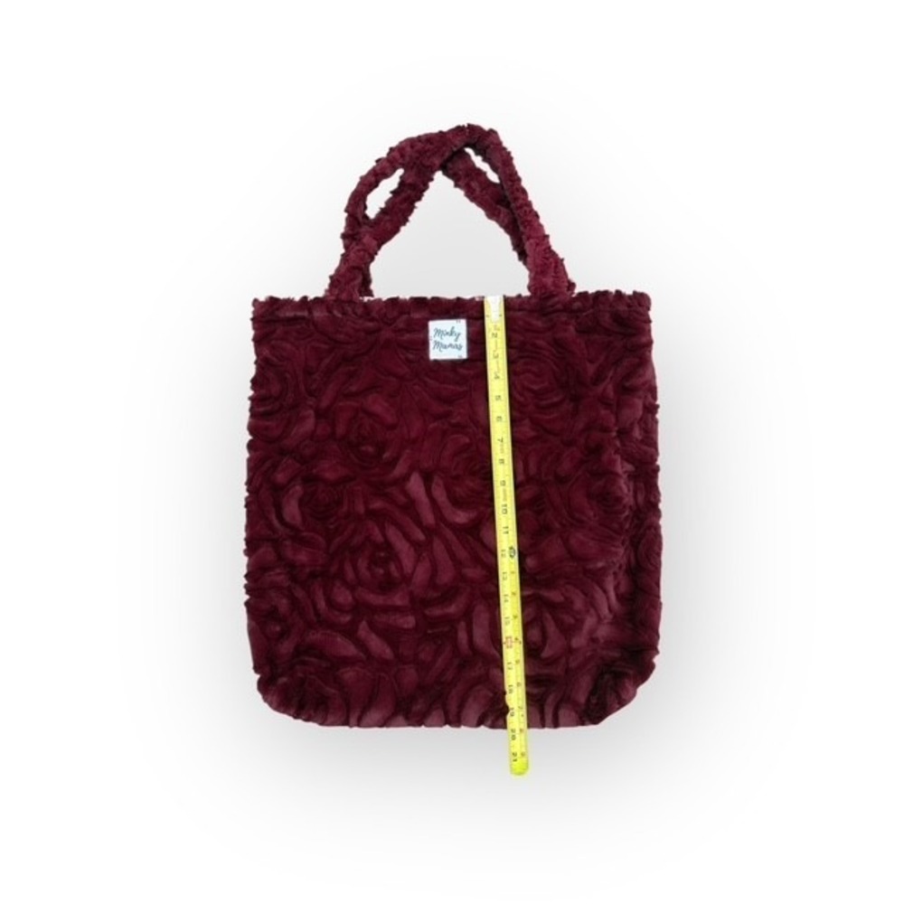 Minky Mamas Burgundy Floral Faux Fur Tote Bag Soft Plush Shopper Reversable - Picture 2 of 3